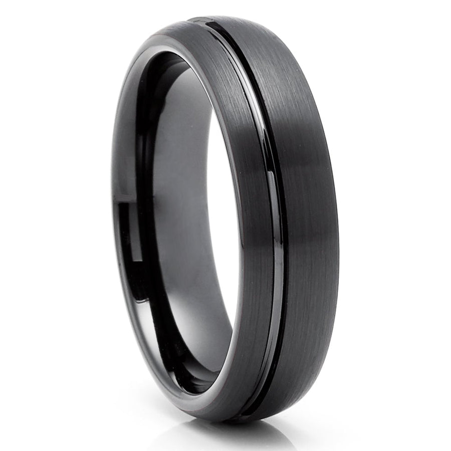 6mm Black Tungsten Wedding Ring Comfort Fit Unique Tungsten Carbide Band Image 1