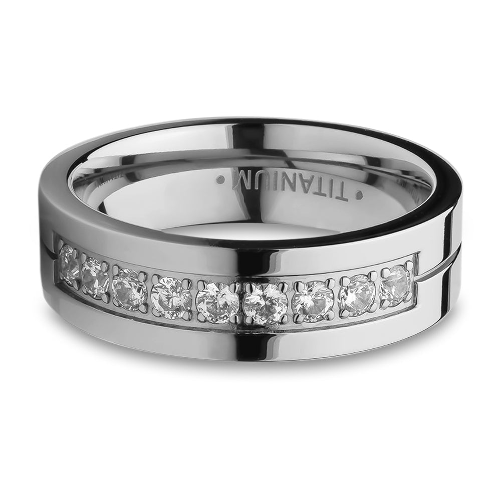 6mm Titanium Wedding Ring with CZ Inlay Comfort Fit Hypoallergenic Engagement Ring Image 2