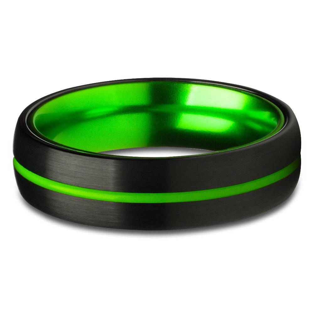 6mm Green Black Tungsten Wedding Ring Comfortable Fit Cobalt Free Jewelry Grade Image 2