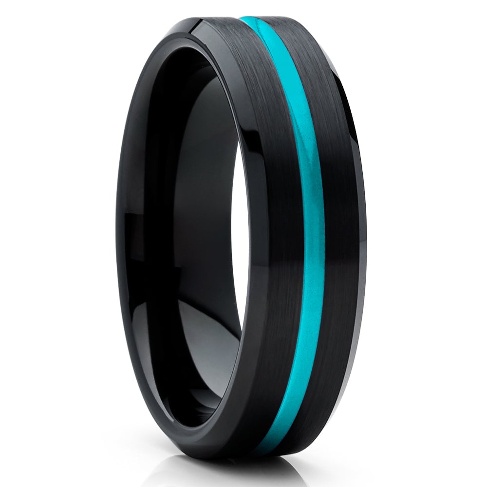 Turquoise Inlay Black Tungsten Wedding Ring 6mm Comfort Fit Tungsten Carbide Image 1