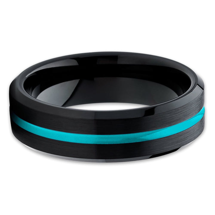 Turquoise Inlay Black Tungsten Wedding Ring 6mm Comfort Fit Tungsten Carbide Image 2