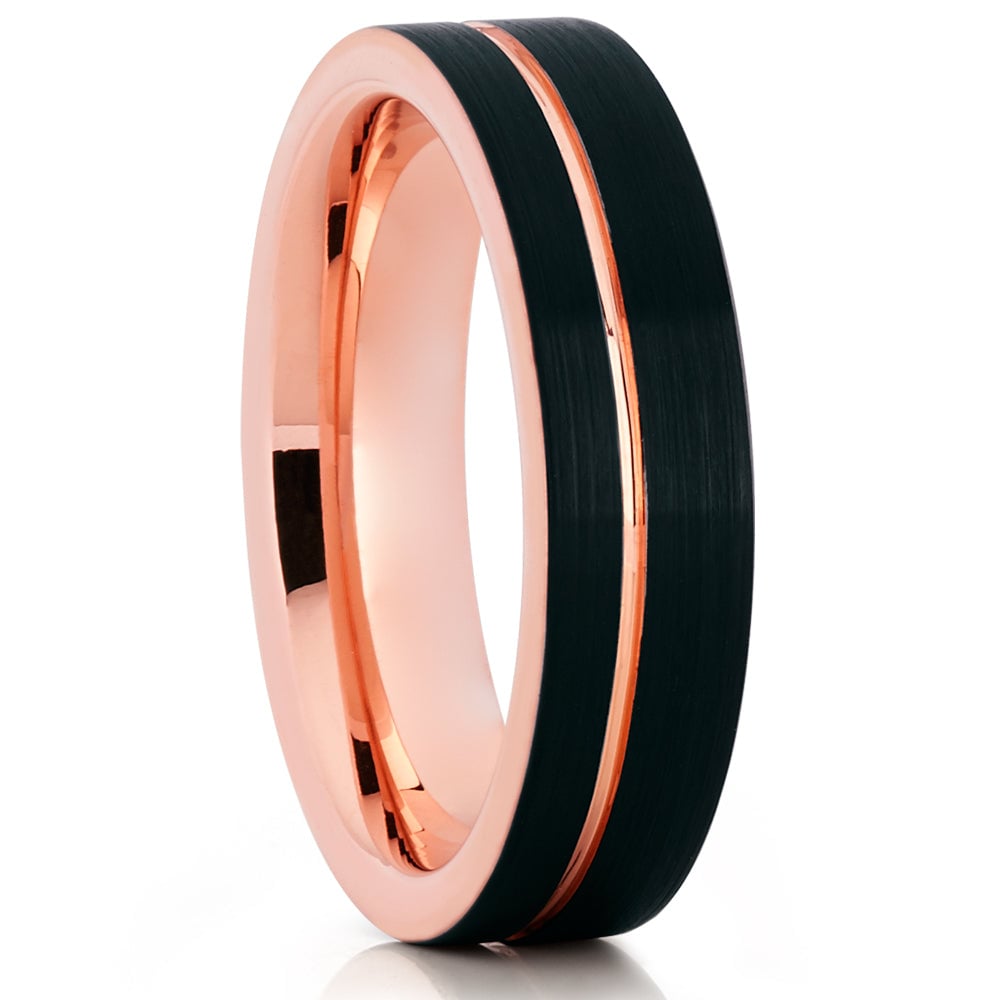 Tungsten Wedding Ring 6mm Rose Gold and Black Comfort Fit Cobalt Free Unique Image 1