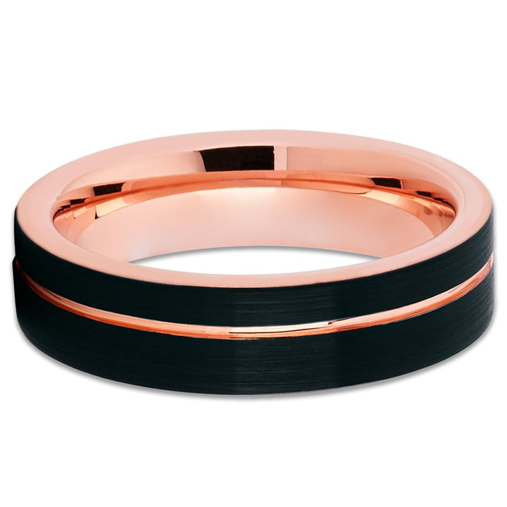 Tungsten Wedding Ring 6mm Rose Gold and Black Comfort Fit Cobalt Free Unique Image 2