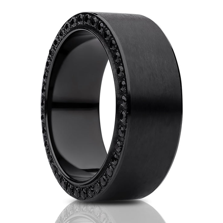 Black Titanium Wedding Ring 8mm Comfort Fit CZ Inlay Sizes 7-12 Hypoallergenic Image 1