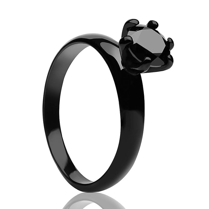 Black Titanium Wedding Ring 6mm CZ Solitaire Comfort Fit 2.7mm Wide Image 1