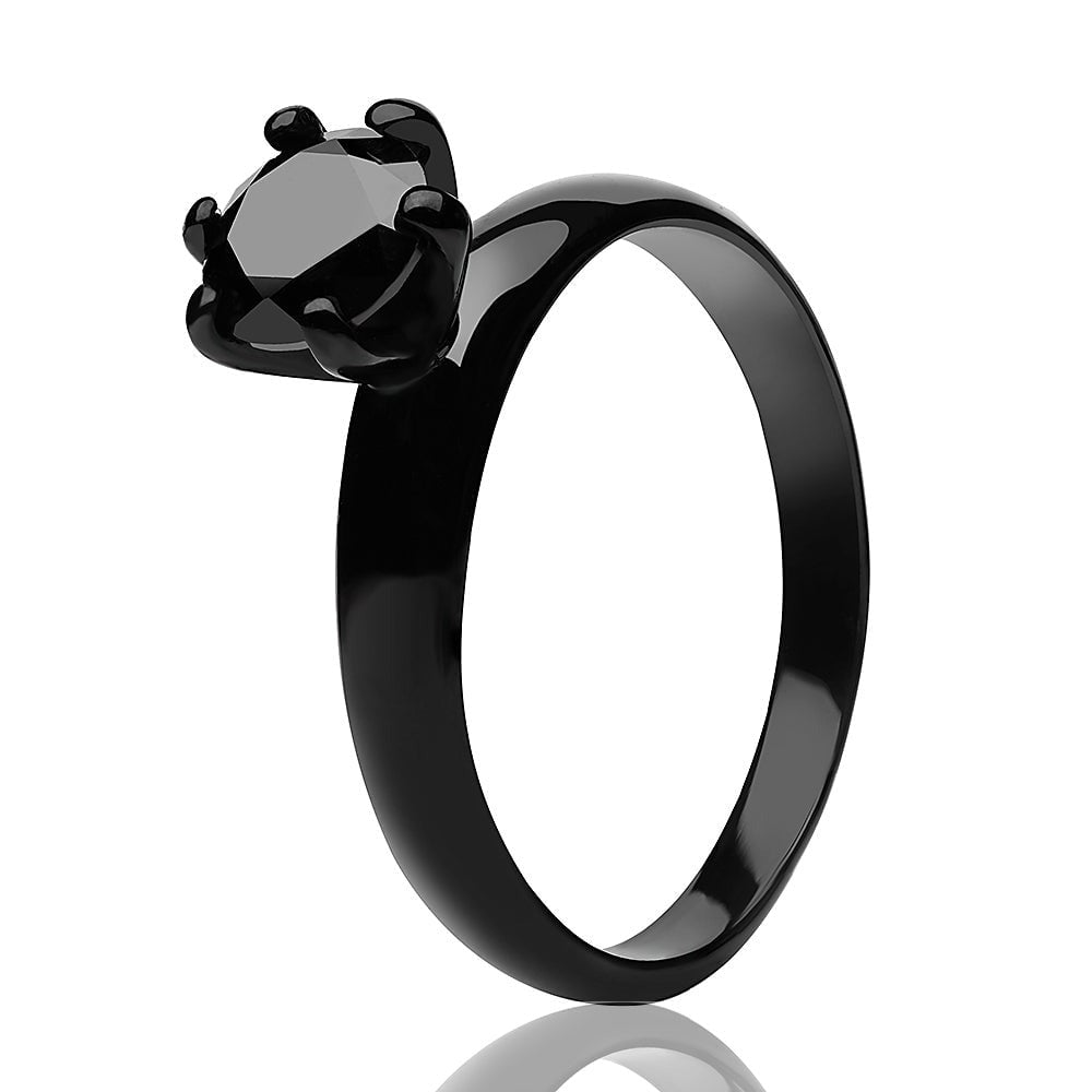 Black Titanium Wedding Ring 6mm CZ Solitaire Comfort Fit 2.7mm Wide Image 2