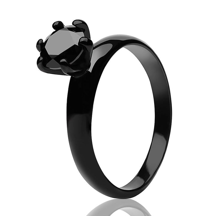 Black Titanium Wedding Ring 6mm CZ Solitaire Comfort Fit 2.7mm Wide Image 2