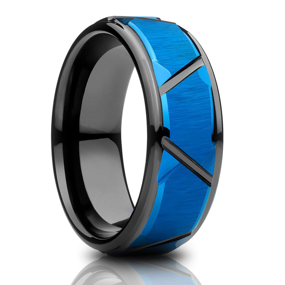 Black Blue Tungsten Wedding Ring 8mm Diamond Cut Comfort Fit Cobalt Free Image 1