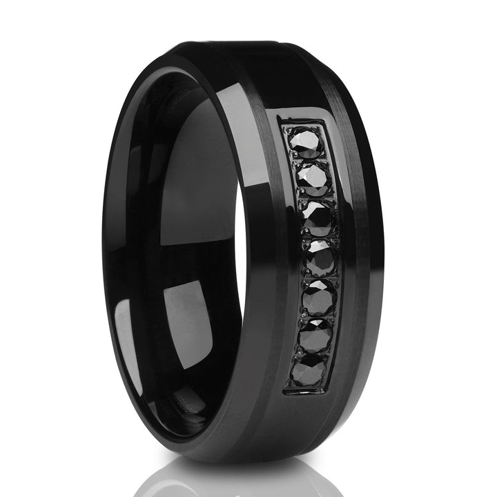 Black Tungsten Wedding Ring 8mm Comfort Fit CZ Inlay Cobalt Free Tungsten Carbide Image 1