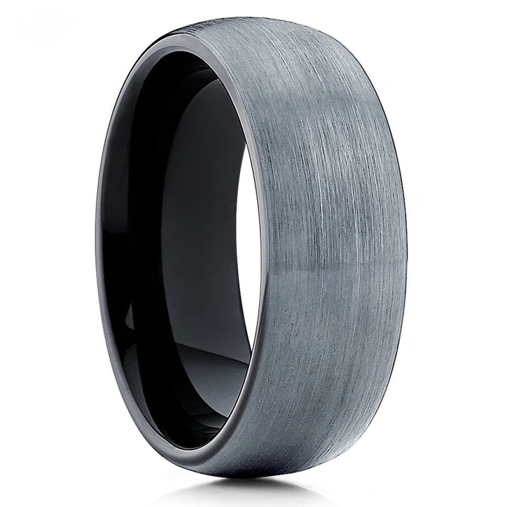 Black Tungsten Carbide Wedding Ring 8mm Comfort Fit Silver Brush Finish Image 3