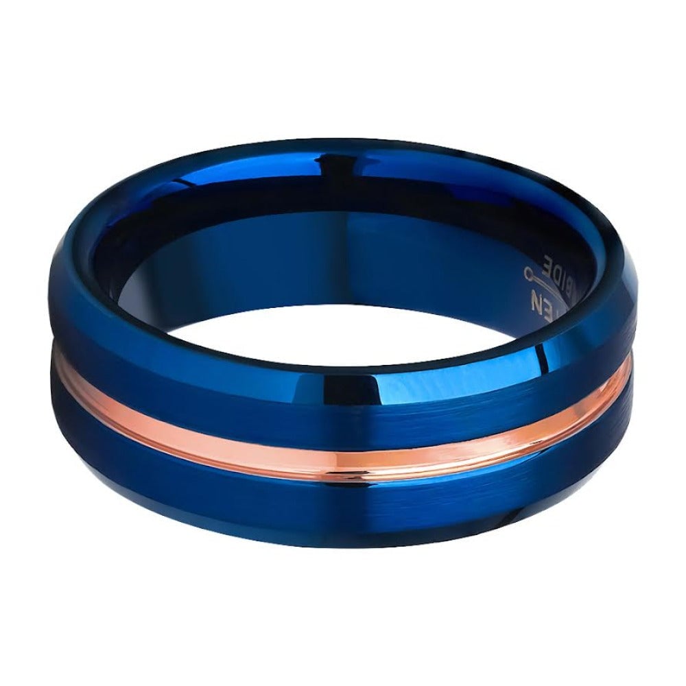 Blue Tungsten Ring 8mm Rose Gold and Blue IP Plated Wedding Engagement Ring Image 2