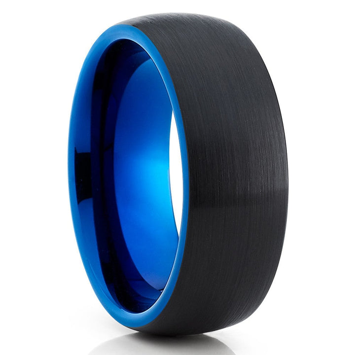 Blue Tungsten Carbide Wedding Ring 8mm Black Two Tone Hypoallergenic Comfort Fit Image 1