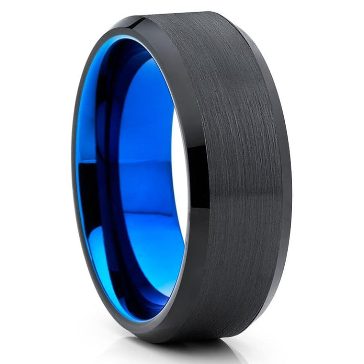 Blue Black Tungsten Carbide Wedding Ring 8mm Comfort Fit Hypoallergenic Two Tone Image 1