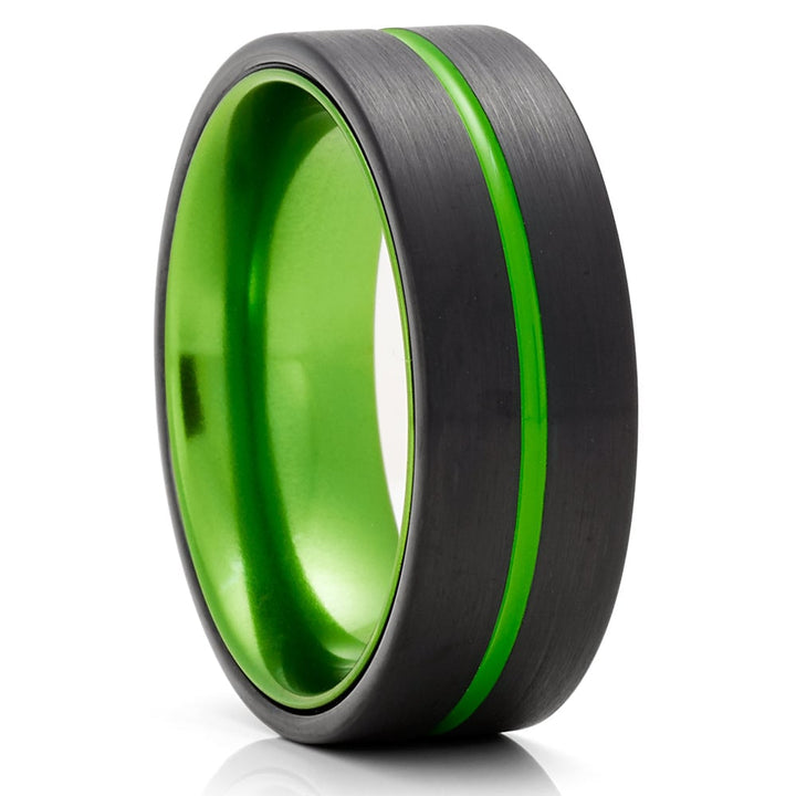 Green Tungsten Carbide Wedding Ring 8mm Comfort Fit Engagement Ring Sizes 5-13 Image 1