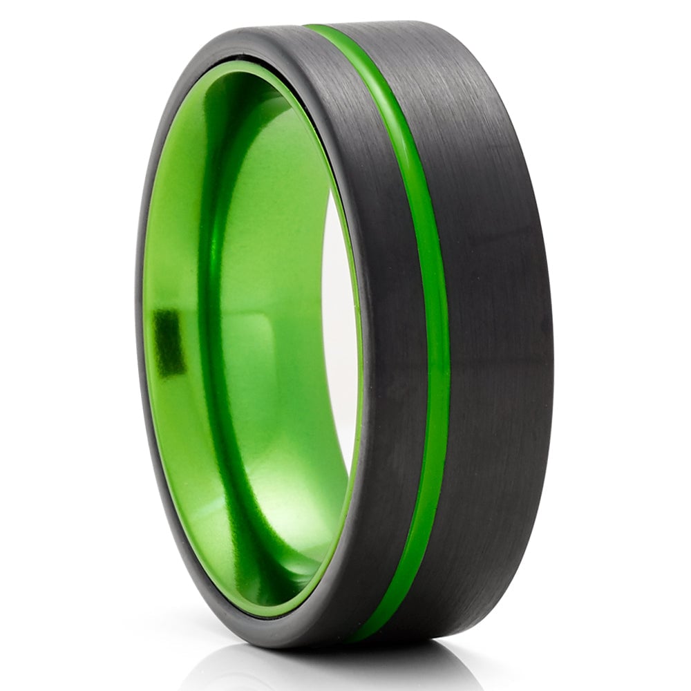 Green Black Tungsten Wedding Ring 8mm Comfort Fit Engagement Ring Cobalt Free Image 1