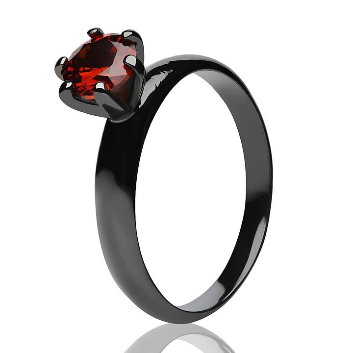 Gunmetal Titanium Solitaire Wedding Ring with Ruby CZ 6MM Comfort Fit 2.7MM Wide Image 2