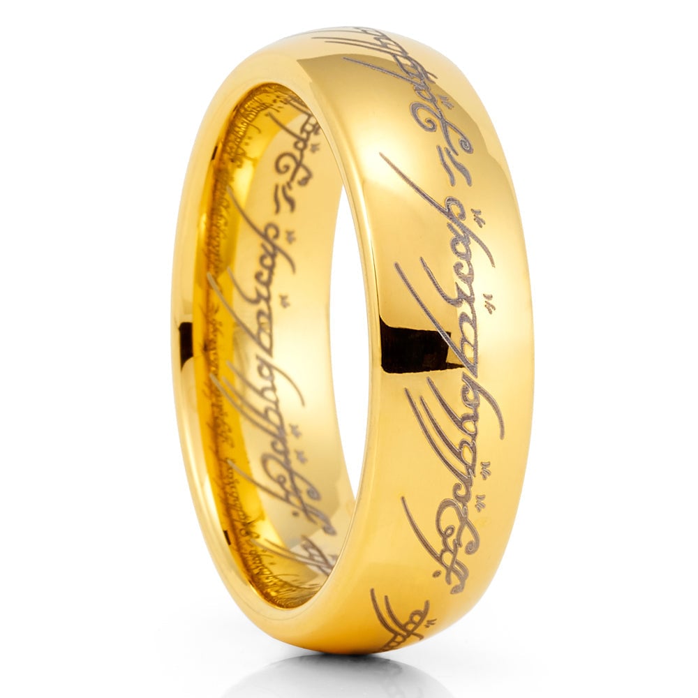 Lord Of The Rings Tungsten Carbide Wedding Band 6mm Yellow Gold Comfort Fit Image 1