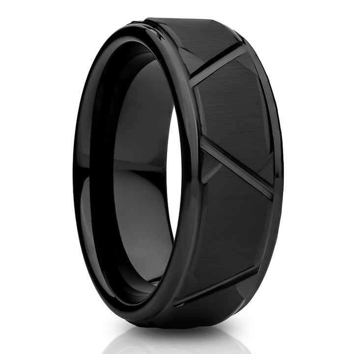 Black Tungsten Wedding Ring 8mm Comfort Fit Diamond Cut Hypoallergenic Sizes 7-15 Image 1