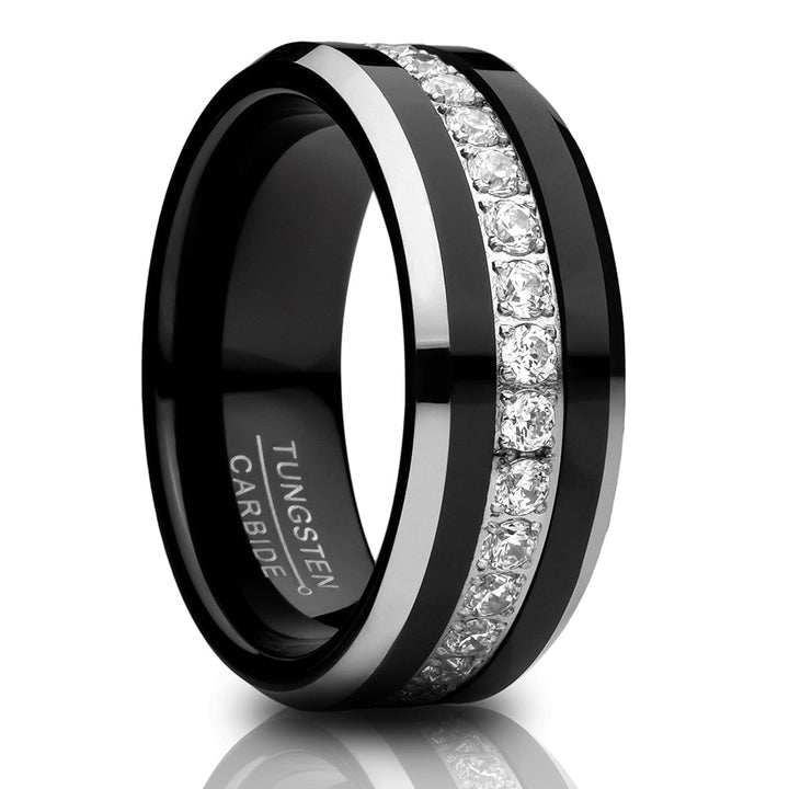 Black Tungsten Carbide Wedding Ring 8mm CZ Engagement Band Comfort Fit Cobalt Free Image 1