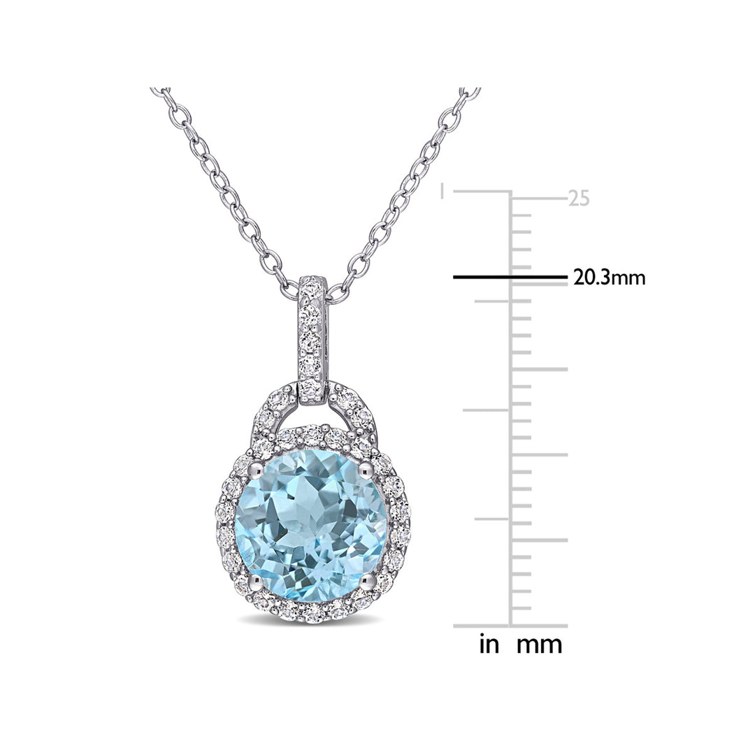 3.96 Carat (ctw) White and Blue Topaz Halo Pendant Necklace in Sterling Silver With Chain Image 2