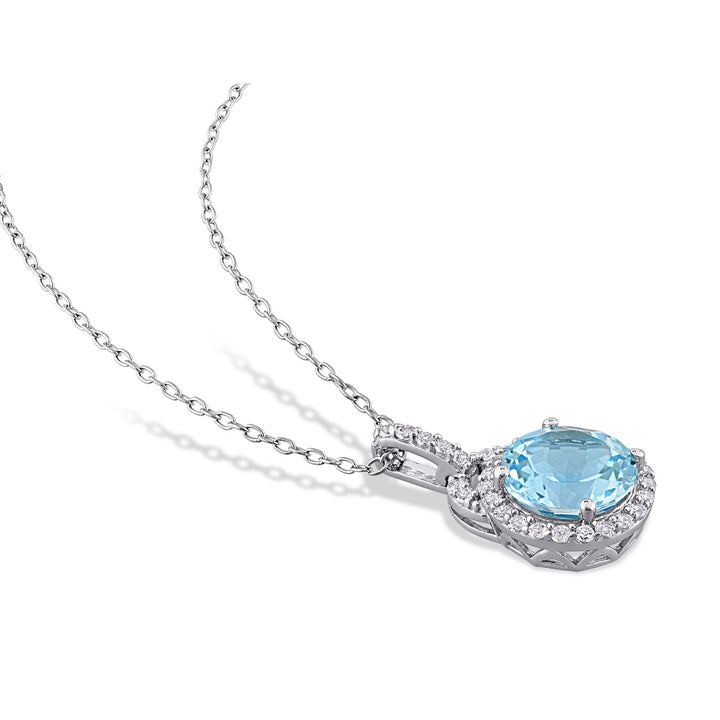 3.96 Carat (ctw) White and Blue Topaz Halo Pendant Necklace in Sterling Silver With Chain Image 3
