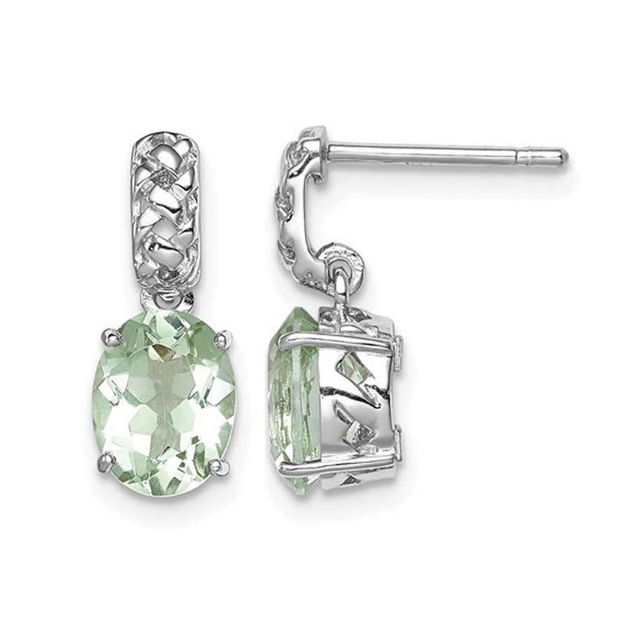 2.18 Carat (ctw) Green Quartz Dangle Earrings in Sterling Silver Image 1