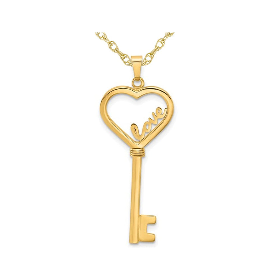 14K Yellow Gold Key Heart Love Charm Pendant Necklace with Chain Image 1