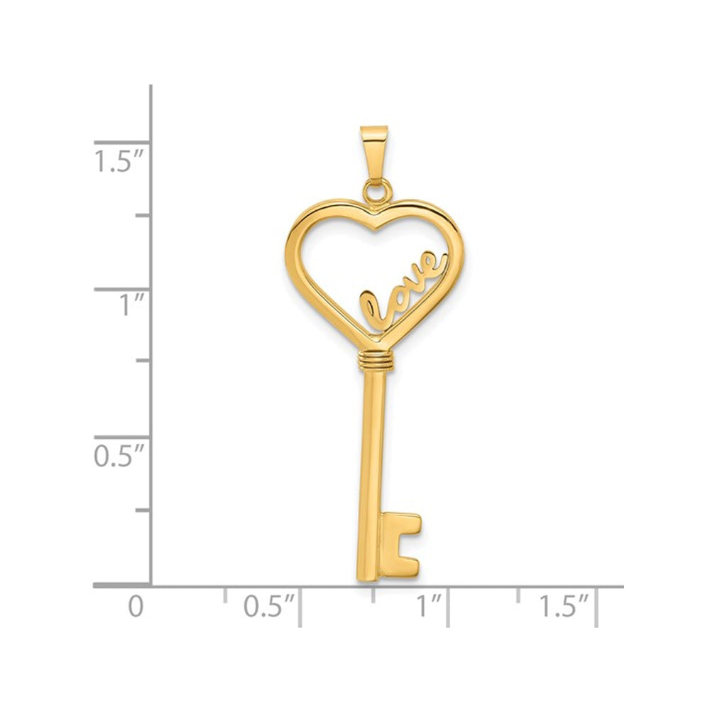 14K Yellow Gold Key Heart Love Charm Pendant Necklace with Chain Image 2