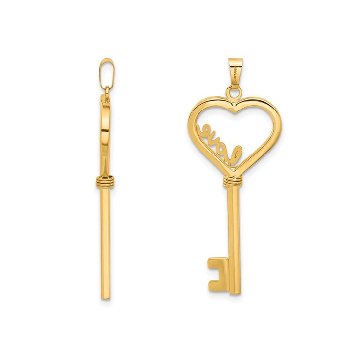 14K Yellow Gold Key Heart Love Charm Pendant Necklace with Chain Image 3