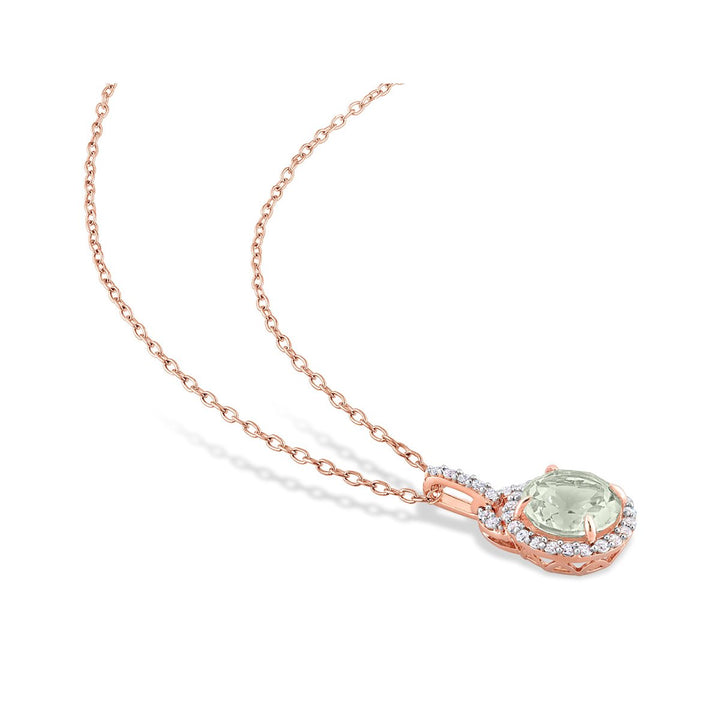 3.26 Carat (ctw) Green Quartz Pendant Necklace in Rose Pink Plated Sterling Silver with Chain Image 2