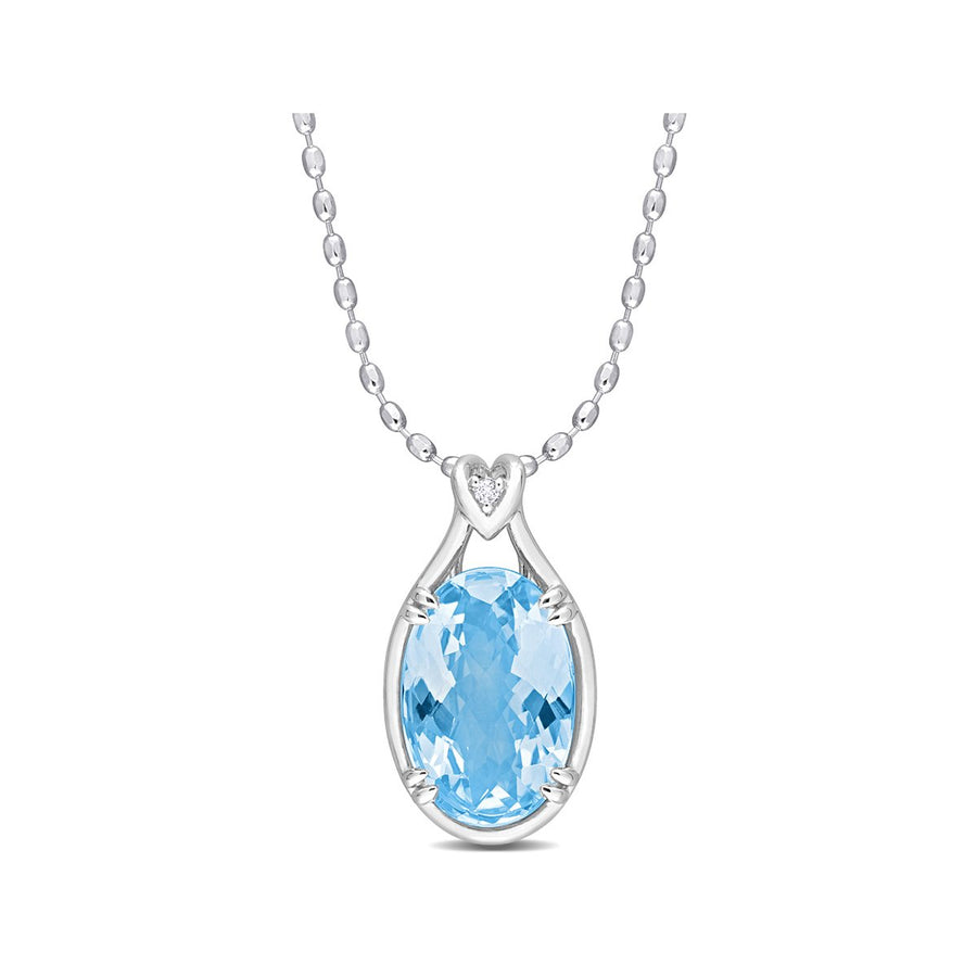 13.50 Carat (ctw) Blue Topaz Solitaire Oval Pendant Necklace in Sterling Silver with Chain Image 1