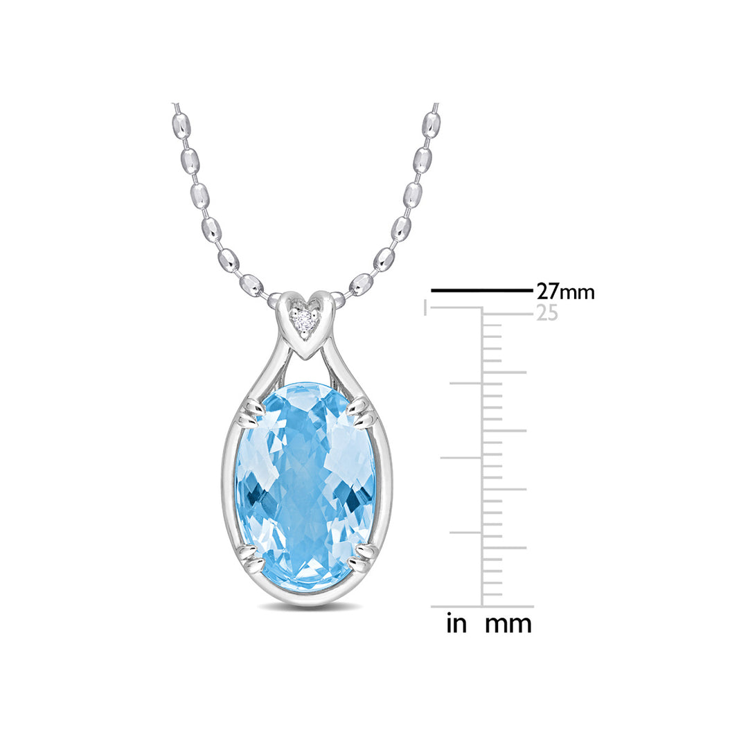 13.50 Carat (ctw) Blue Topaz Solitaire Oval Pendant Necklace in Sterling Silver with Chain Image 2