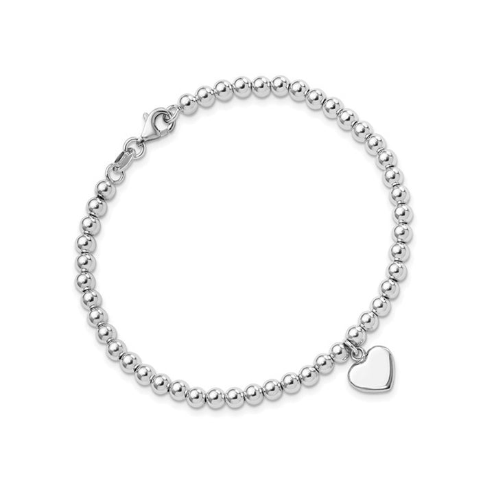 Beaded Sterling Silver Toggle Heart Charm Bracelet (7.5 Inches) Image 4