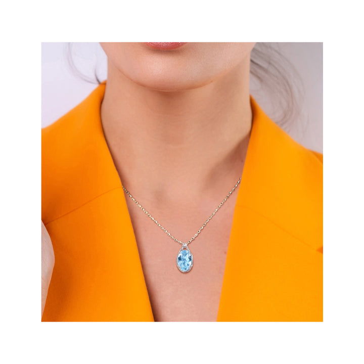 13.50 Carat (ctw) Blue Topaz Solitaire Oval Pendant Necklace in Sterling Silver with Chain Image 3