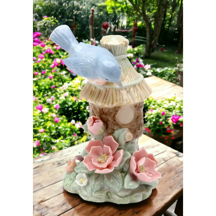 Ceramic Bluebird Birdhouse Figurine 3.75x3.25x5  Mom Image 1