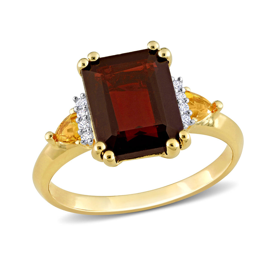 3.91 Carat (ctw) Garnet and Citrine Ring in Yellow Plated Sterling Silver Image 1