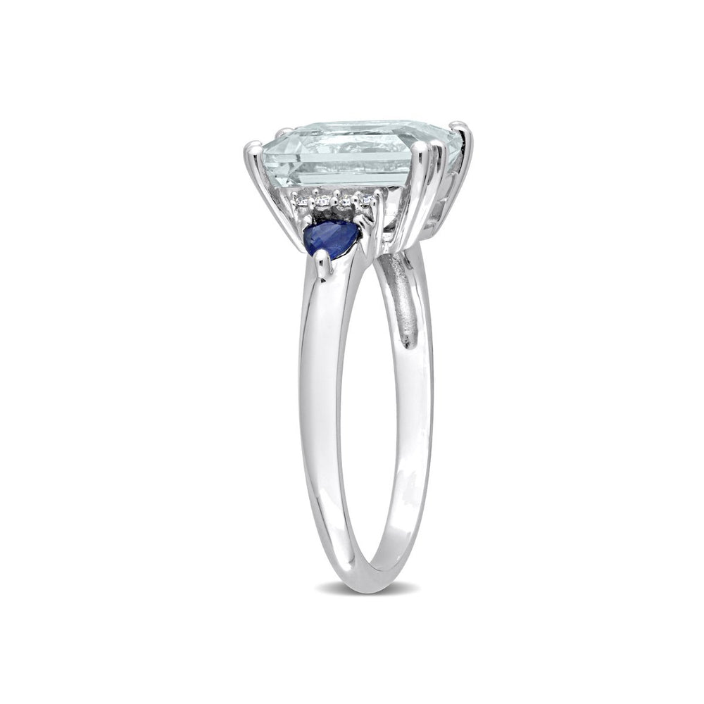 3.15 Carat (ctw) Aquamarine and Blue Sapphire Ring in 14K White Gold Image 2