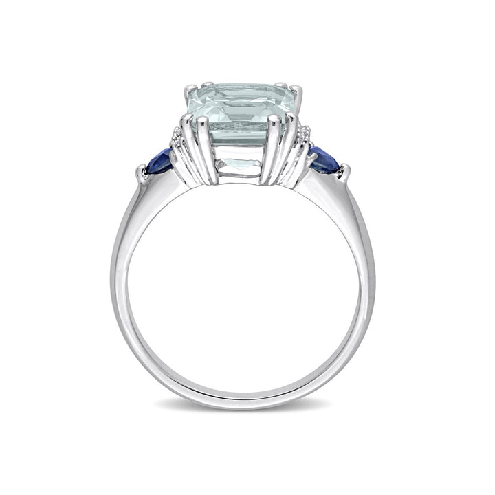 3.15 Carat (ctw) Aquamarine and Blue Sapphire Ring in 14K White Gold Image 4