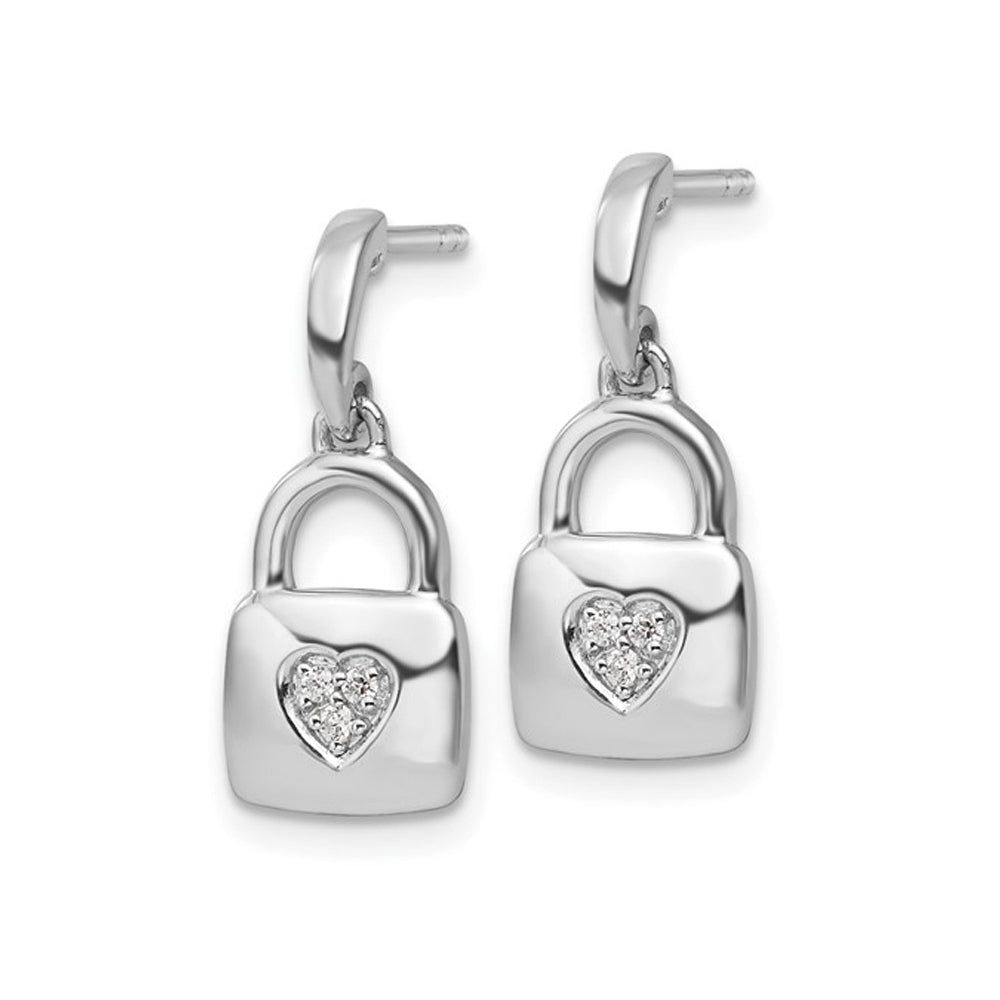 Sterling Silver Heart Lock Charm Dangle Post Earrings Image 2