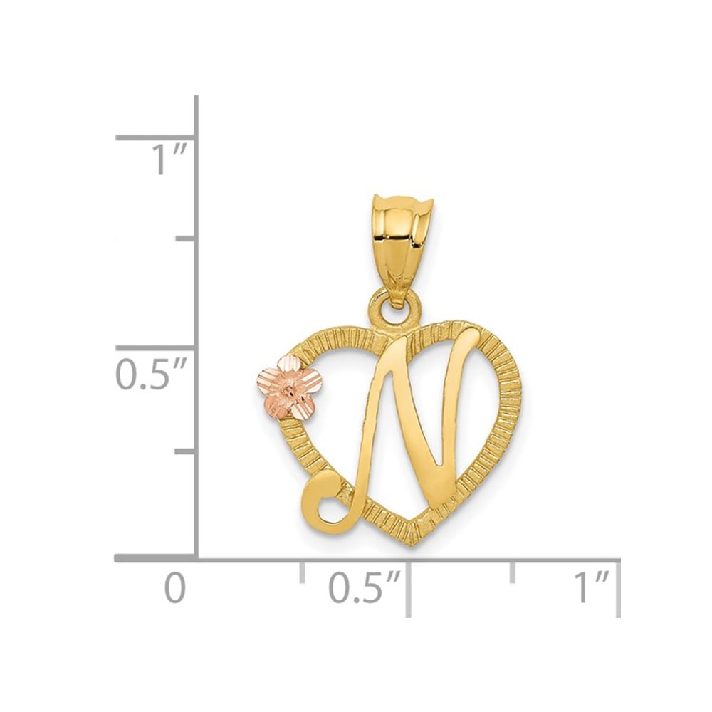 14K Yellow Gold Initial -N- Heart Necklace Pendant Charm with Chain Image 2