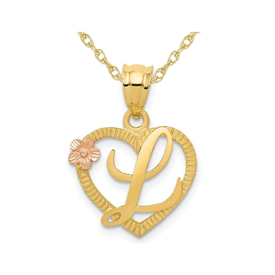 14K Yellow Gold Initial -L- Heart Necklace Pendant Charm with Chain Image 1