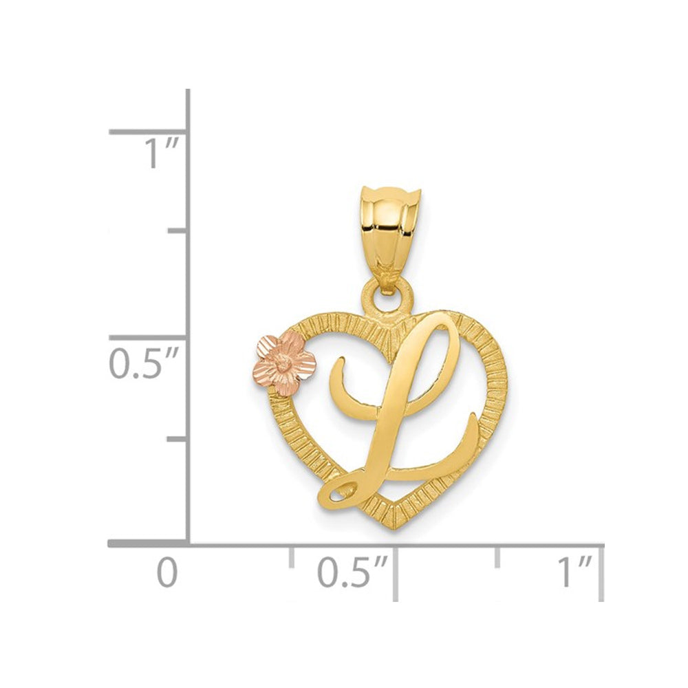 14K Yellow Gold Initial -L- Heart Necklace Pendant Charm with Chain Image 2
