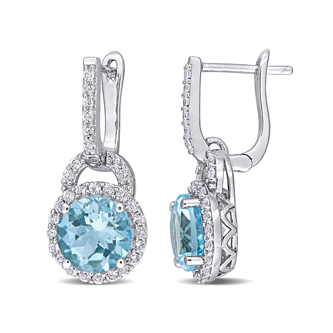 5.60 Carat (ctw) Blue Topaz and White Topaz Dangle Earrings in Sterling Silver Image 1