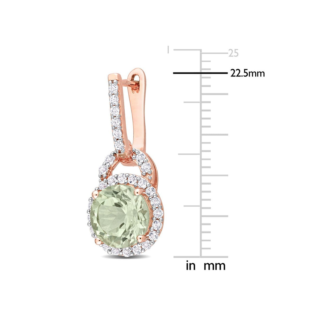 4.40 Carat (ctw) Green Quartz and White Topaz Dangle Earrings in Rose Sterling Silver Image 3
