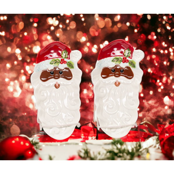 Ceramic African American Santa Dish Spoon Rest Set 2 Kitchen Image 1