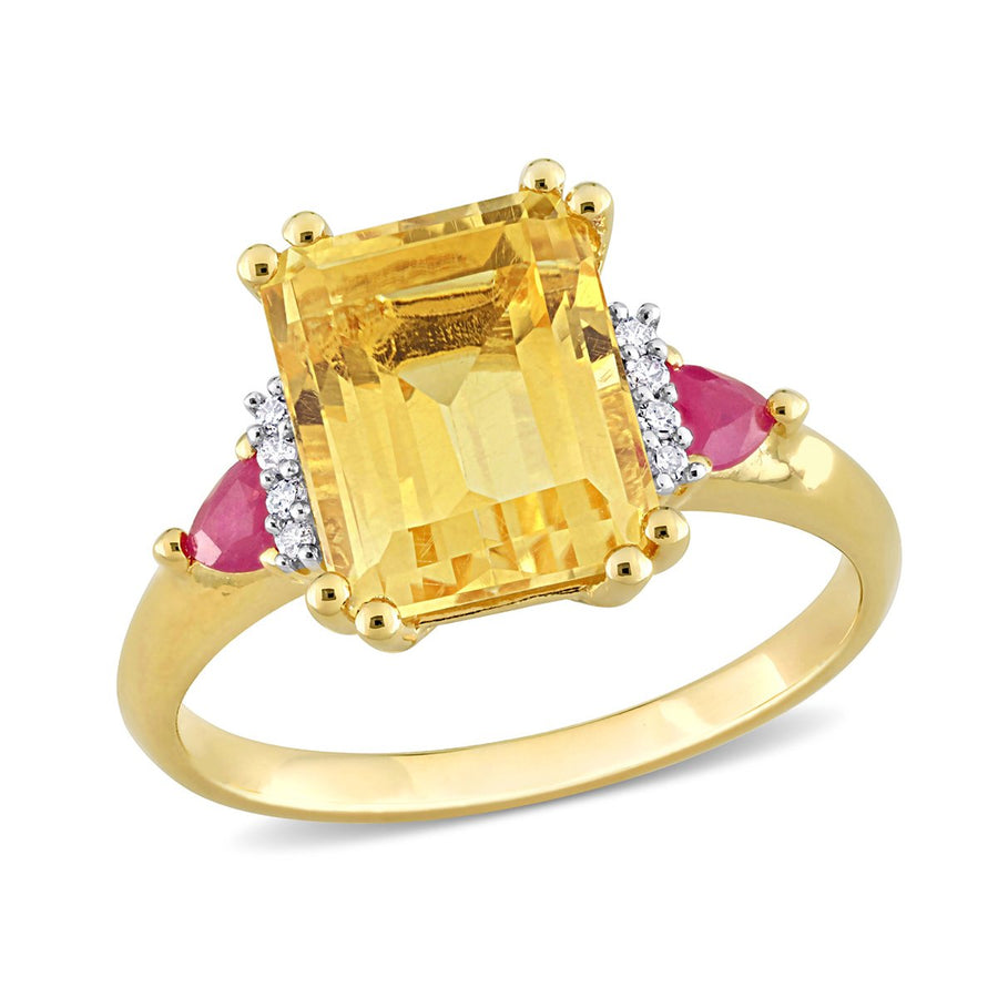 3.50 Carat (ctw) Citrine and Ruby Ring in Yellow Plated Sterling Silver Image 1