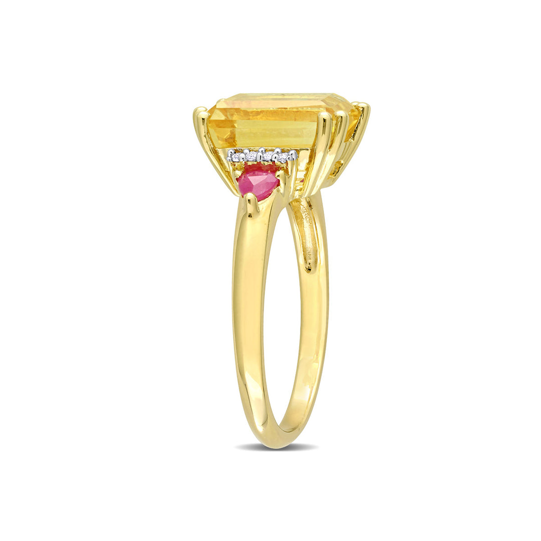 3.50 Carat (ctw) Citrine and Ruby Ring in Yellow Plated Sterling Silver Image 2