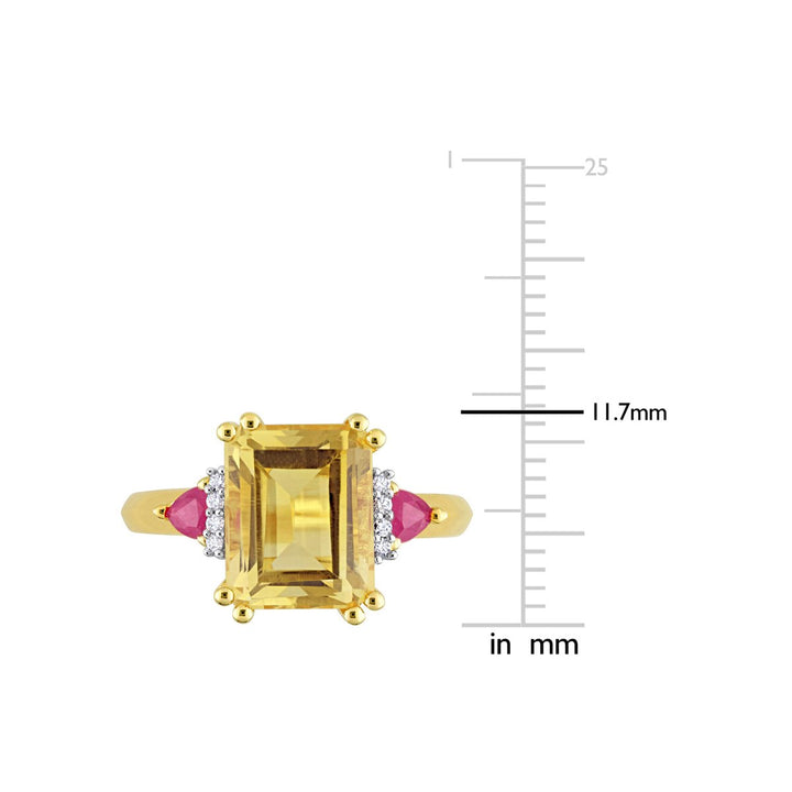 3.50 Carat (ctw) Citrine and Ruby Ring in Yellow Plated Sterling Silver Image 3