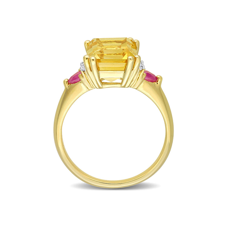3.50 Carat (ctw) Citrine and Ruby Ring in Yellow Plated Sterling Silver Image 4