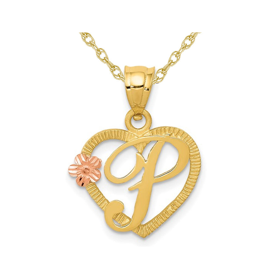 14K Yellow Gold Initial -P- Heart Necklace Pendant Charm with Chain Image 1